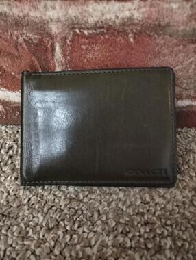 Coach Slim Bifold Wallet - Leather Card Case - Olive Brown - Unisex